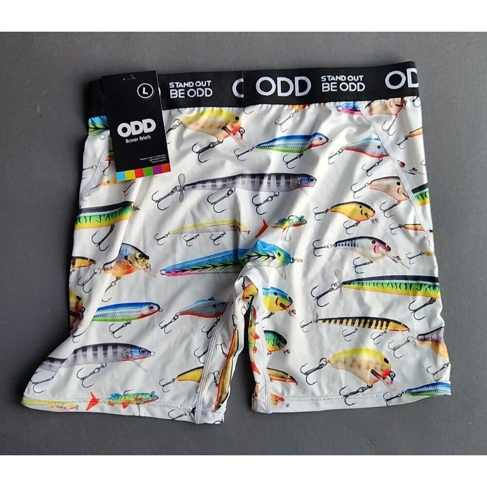 ODD STAND OUT BE ODD  Fishing Lures Boxers Briefs Mens Large Fish Fishes Boxer